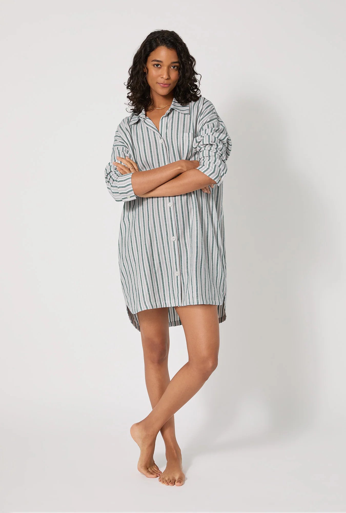 High Low Flannel Boyfriend Shirt - Peppermint