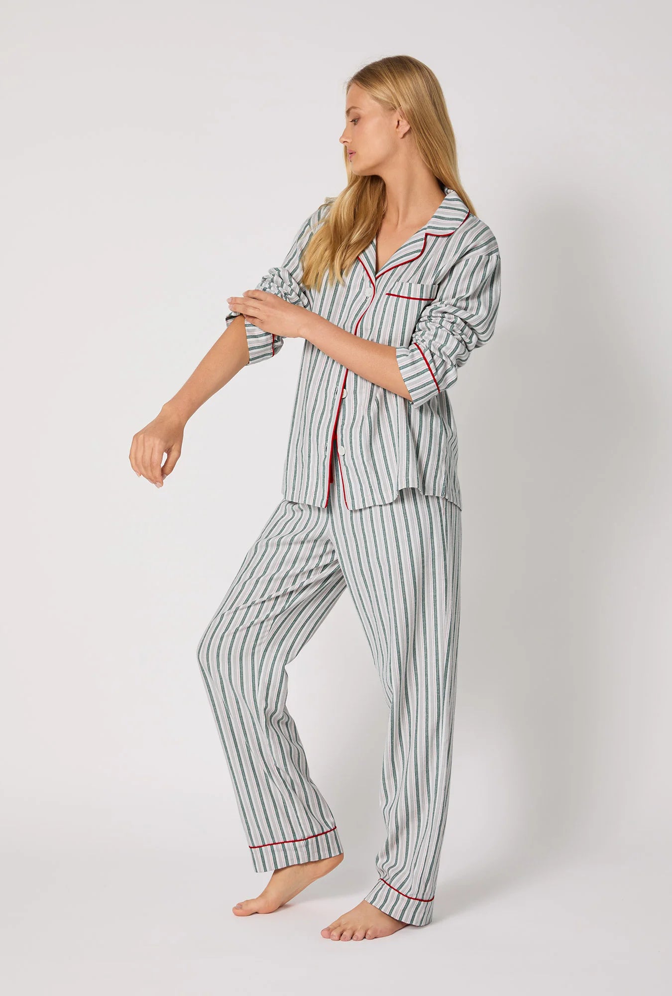 Long Sleeve Classic Woven PJ Set - Peppermint Stripe