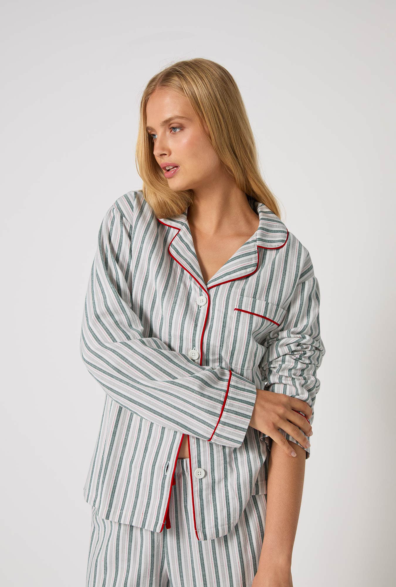 Long Sleeve Classic Woven PJ Set - Peppermint Stripe