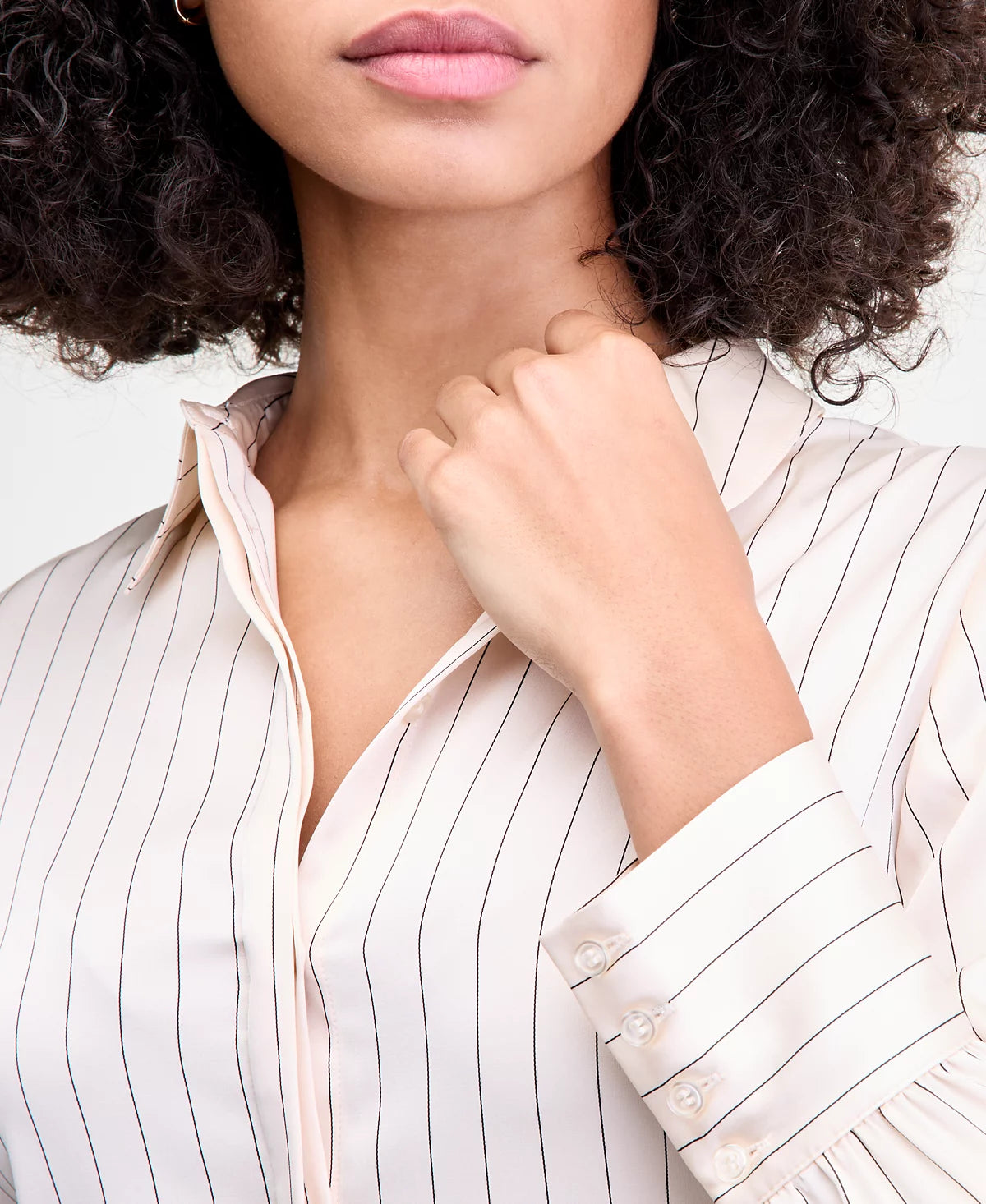 Satin Pinstripe Blouse - Porcelain Cream/Black