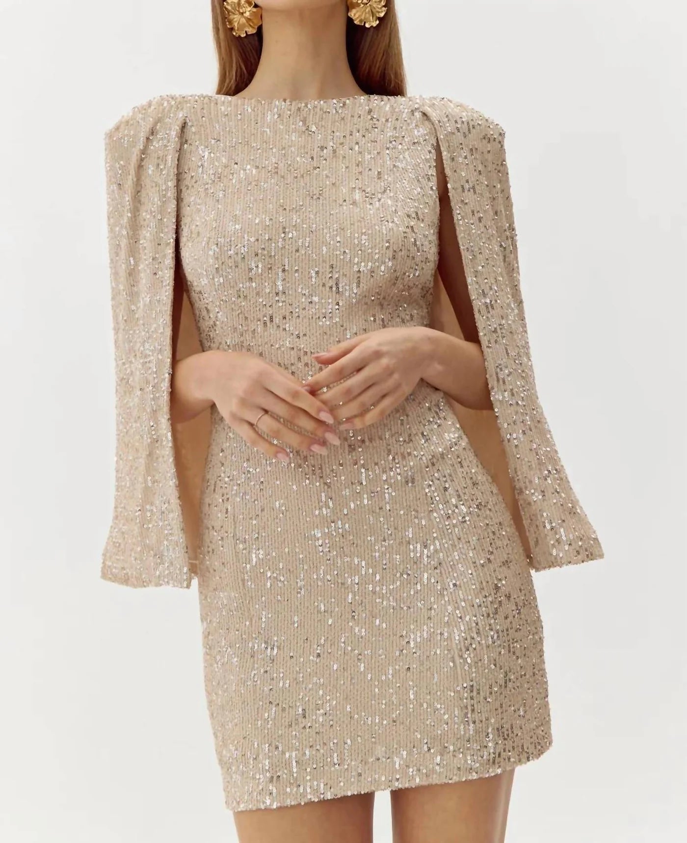 Maddy Sequin Bodycon Dress - Nude/Silver