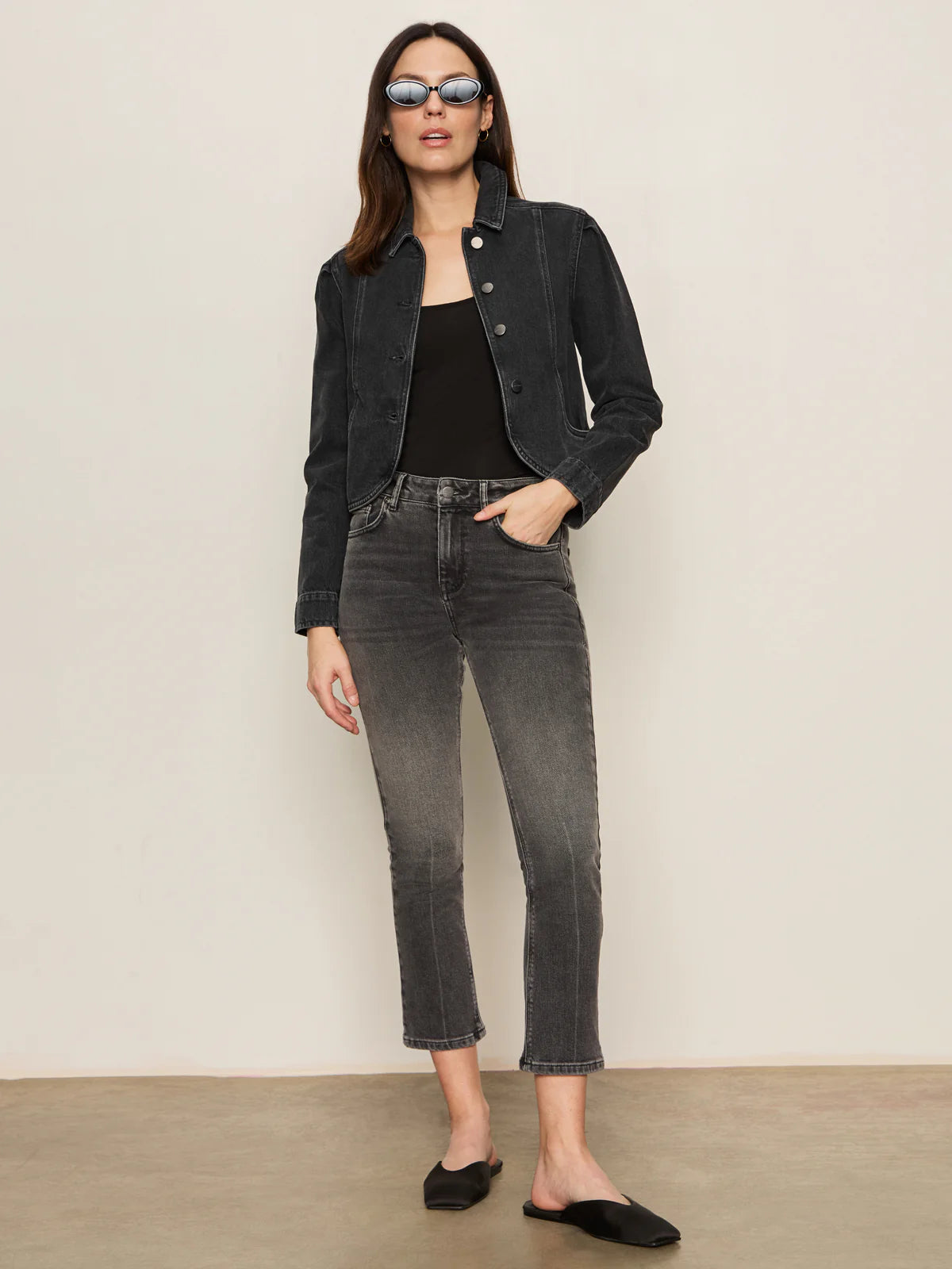 Denim Jacket - Washed Black Denim