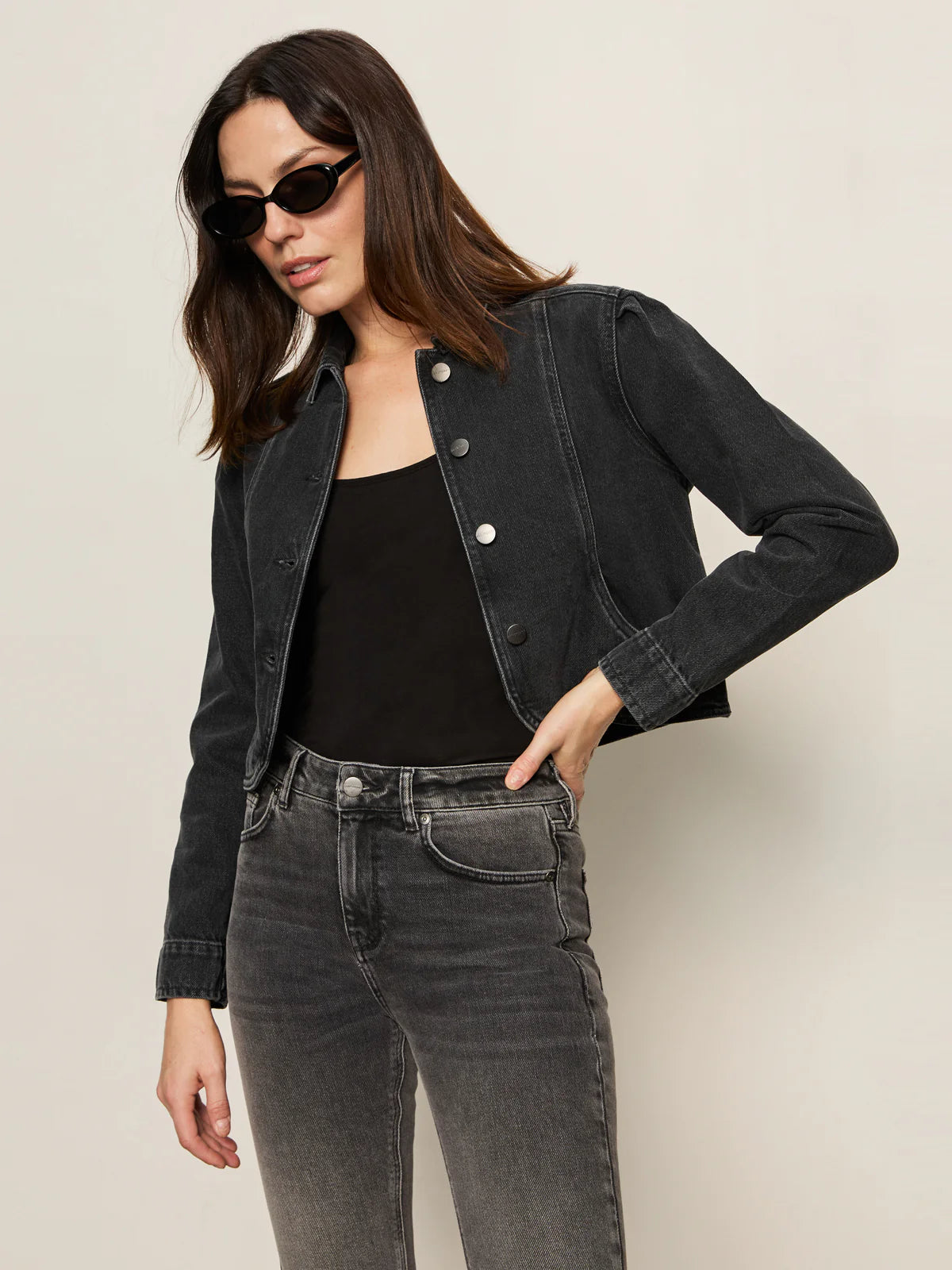 Denim Jacket - Washed Black Denim