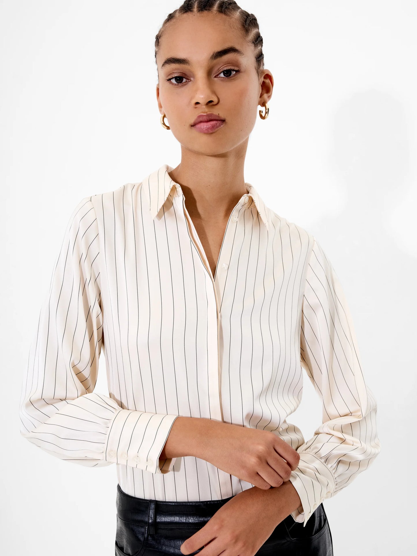 Satin Pinstripe Blouse - Porcelain Cream/Black