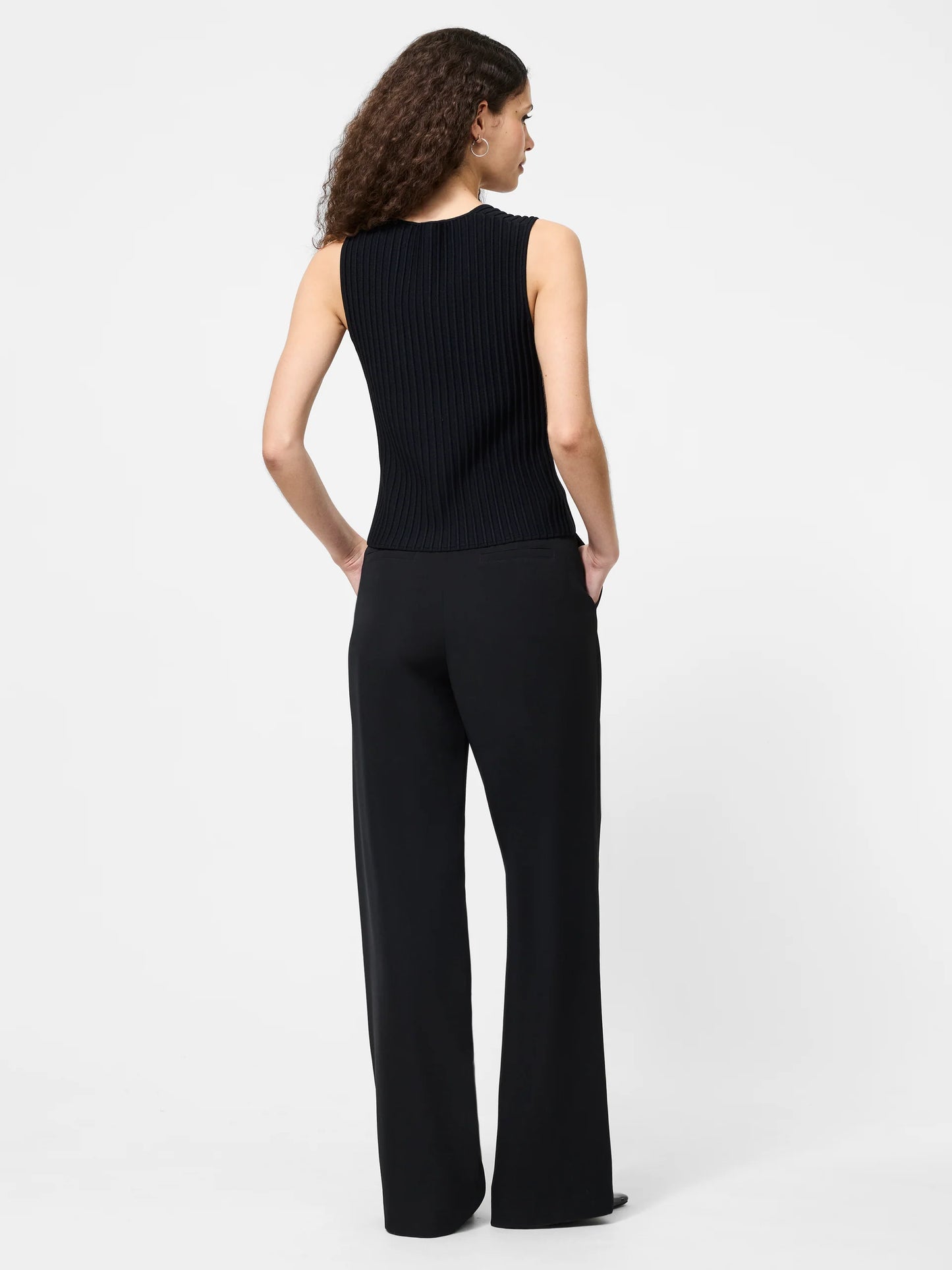 Ottoman Crinkle Sleeveless Top - Black