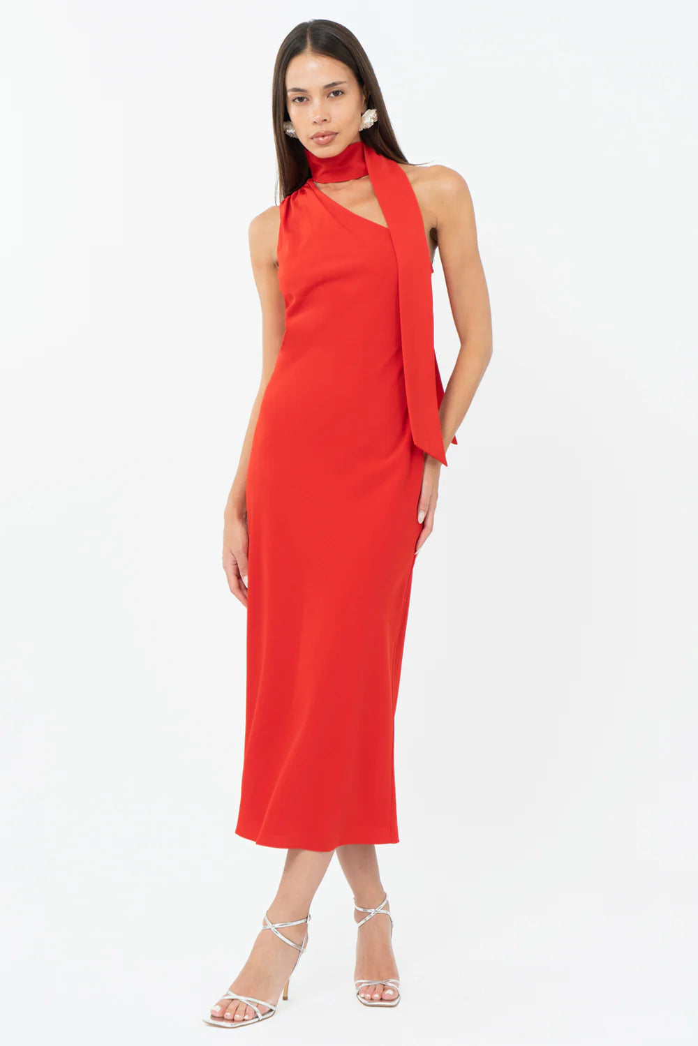 Saffron Halter Midi Dress - Red