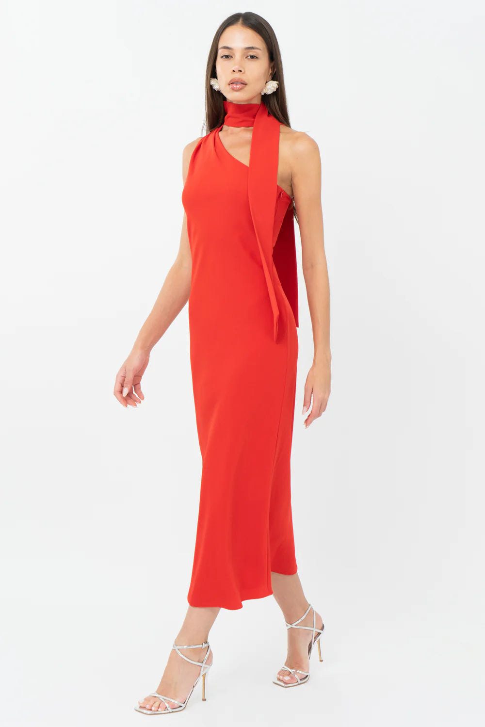 Saffron Halter Midi Dress - Red