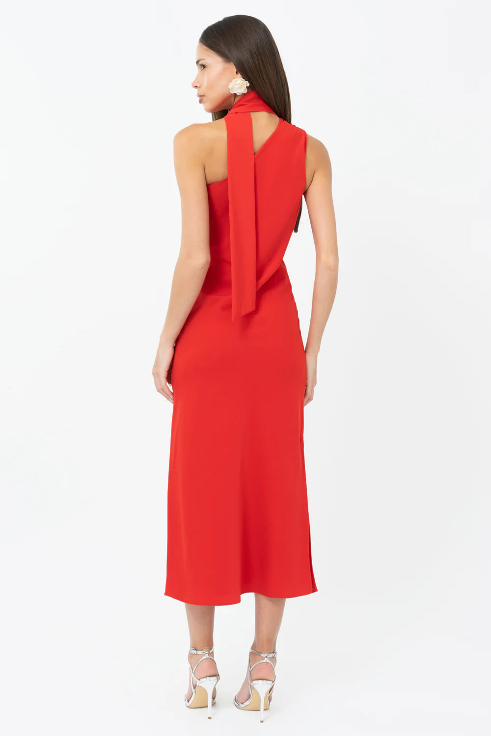 Saffron Halter Midi Dress - Red