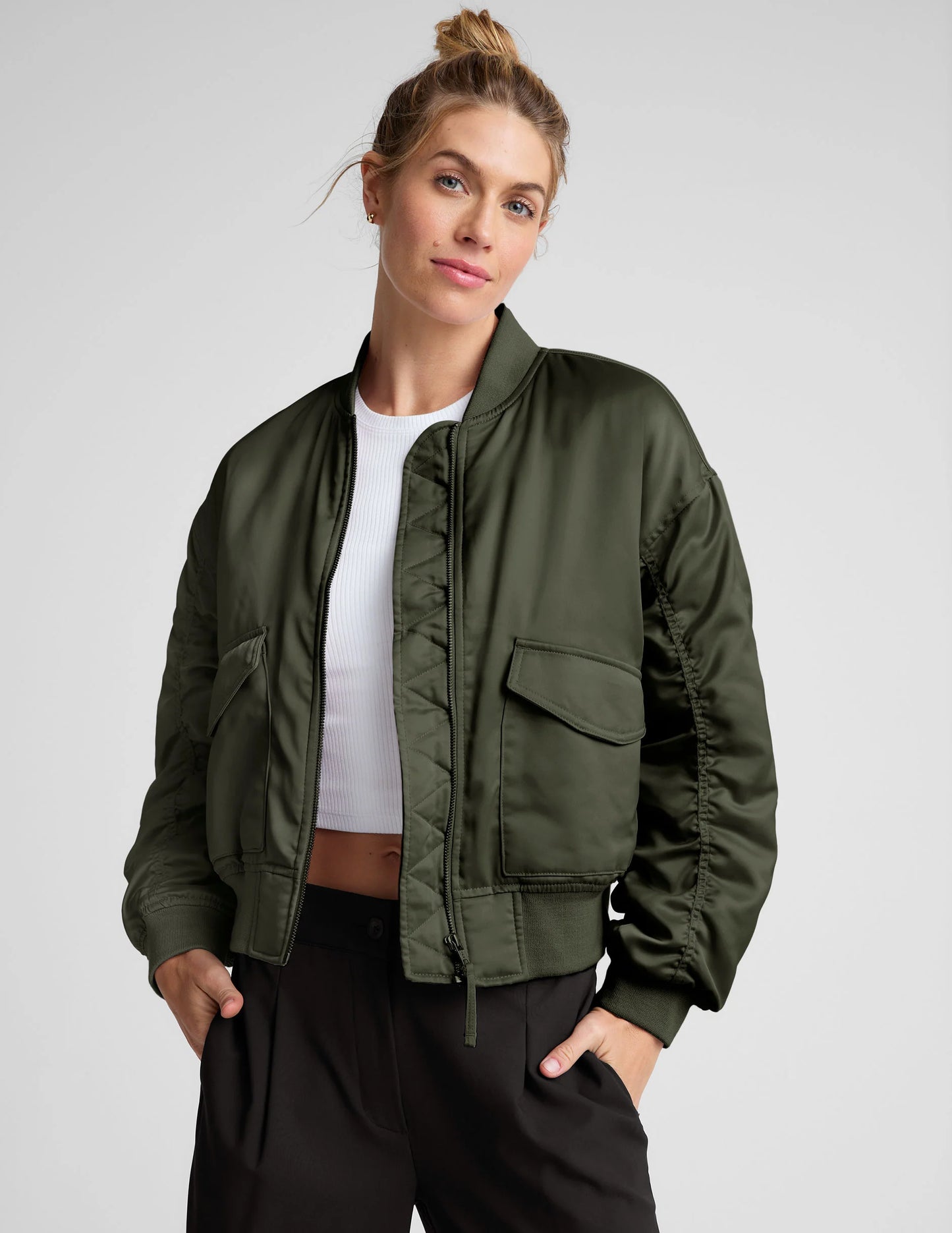 Melrose Shirred Sleeve Jacket - Forest Green