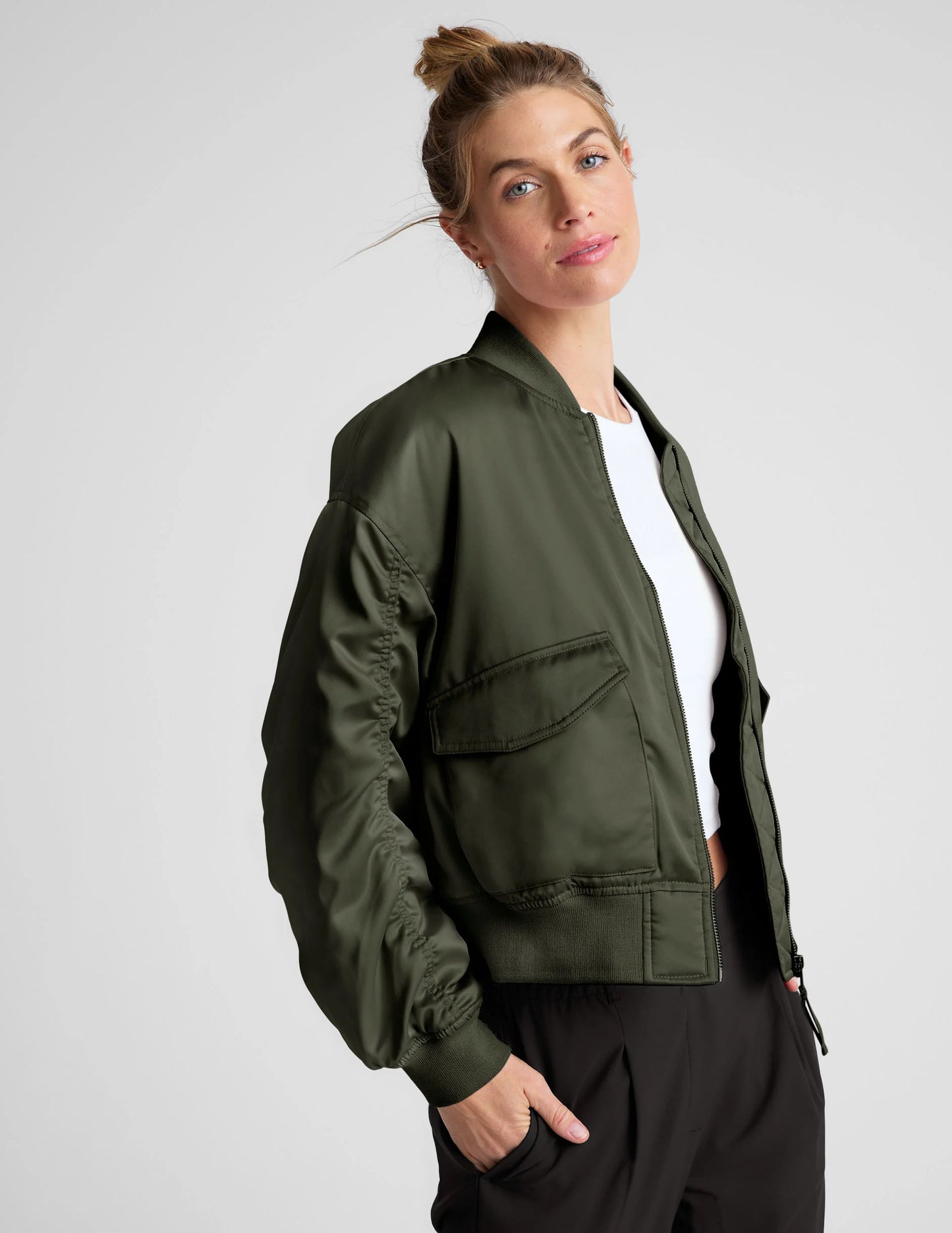 Melrose Shirred Sleeve Jacket - Forest Green