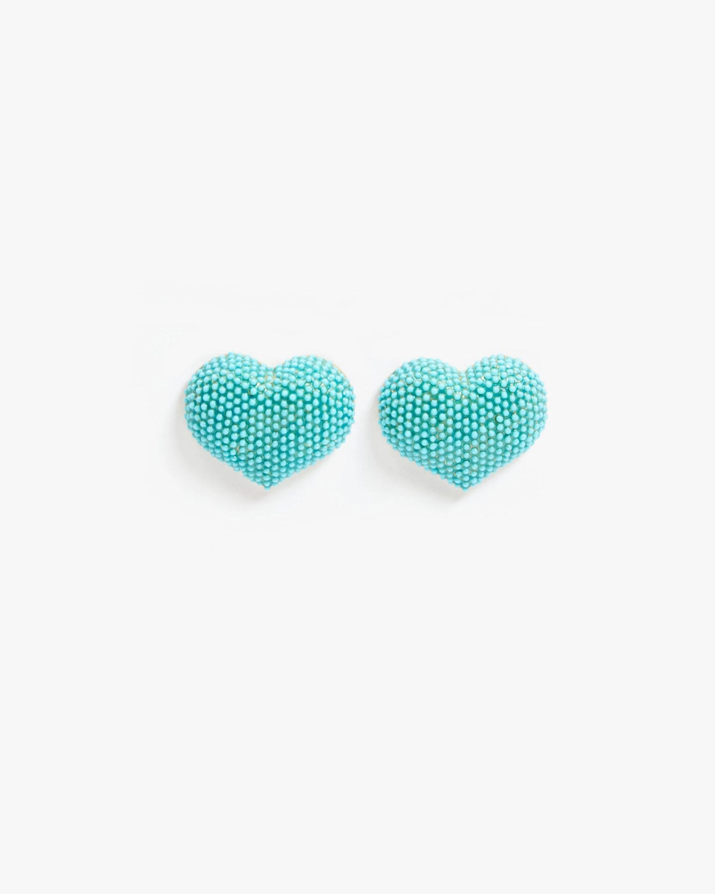 Beaded Heart Stud Earrings - Turquoise