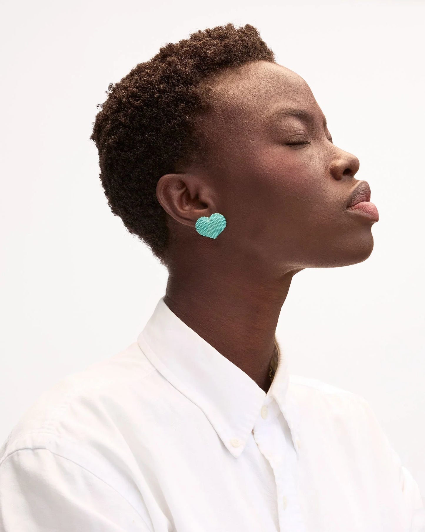 Beaded Heart Stud Earrings - Turquoise