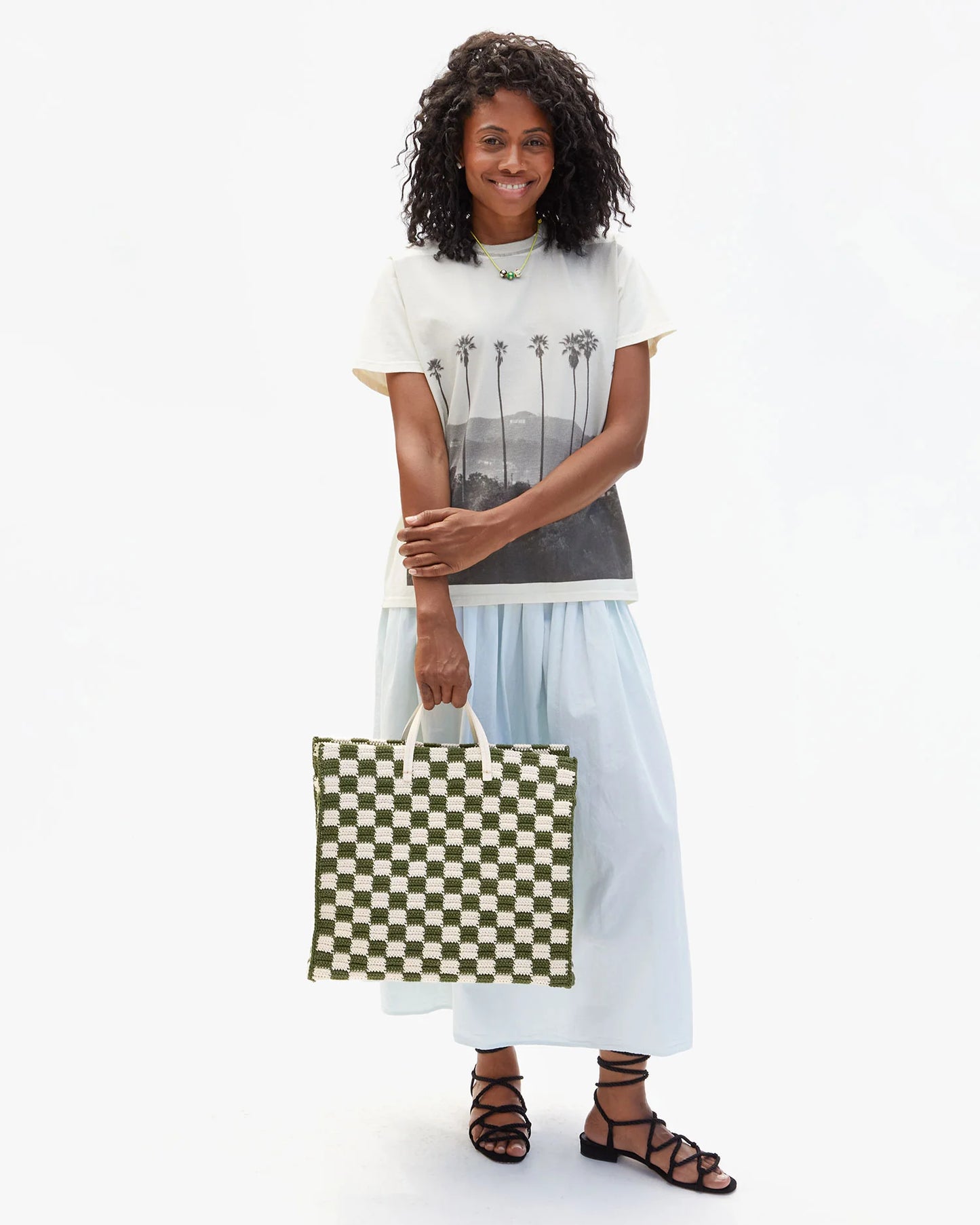 Summer Simple Tote - Crochet Checker - Olive/Cream