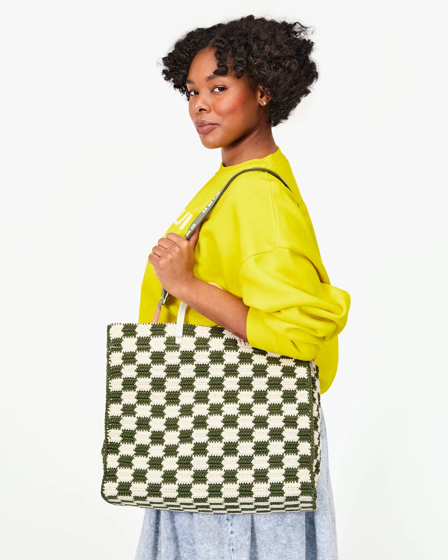 Summer Simple Tote - Crochet Checker - Olive/Cream