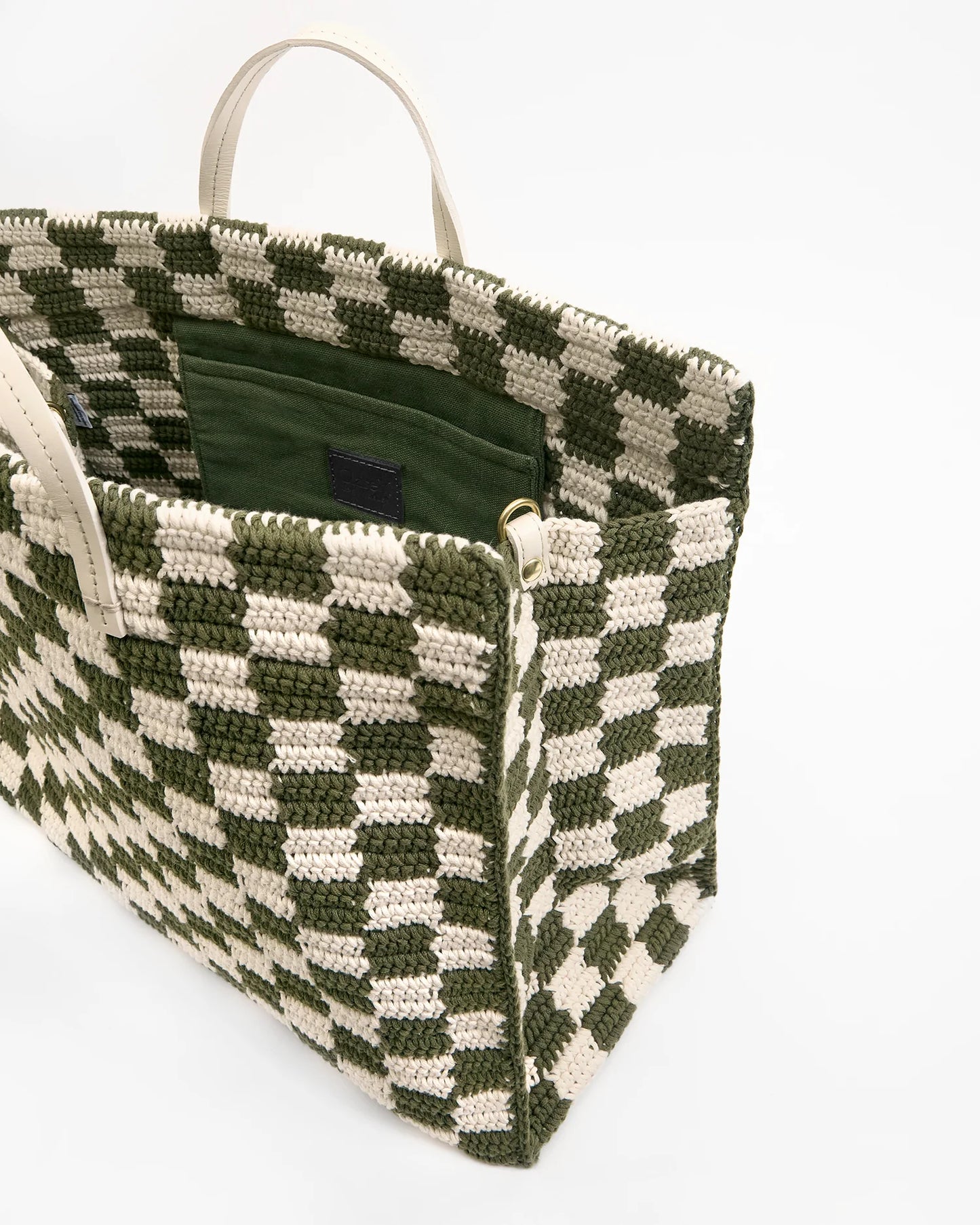 Summer Simple Tote - Crochet Checker - Olive/Cream