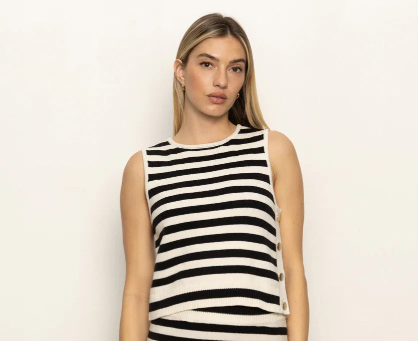 City Summer Tank Macrame Stripe - Black