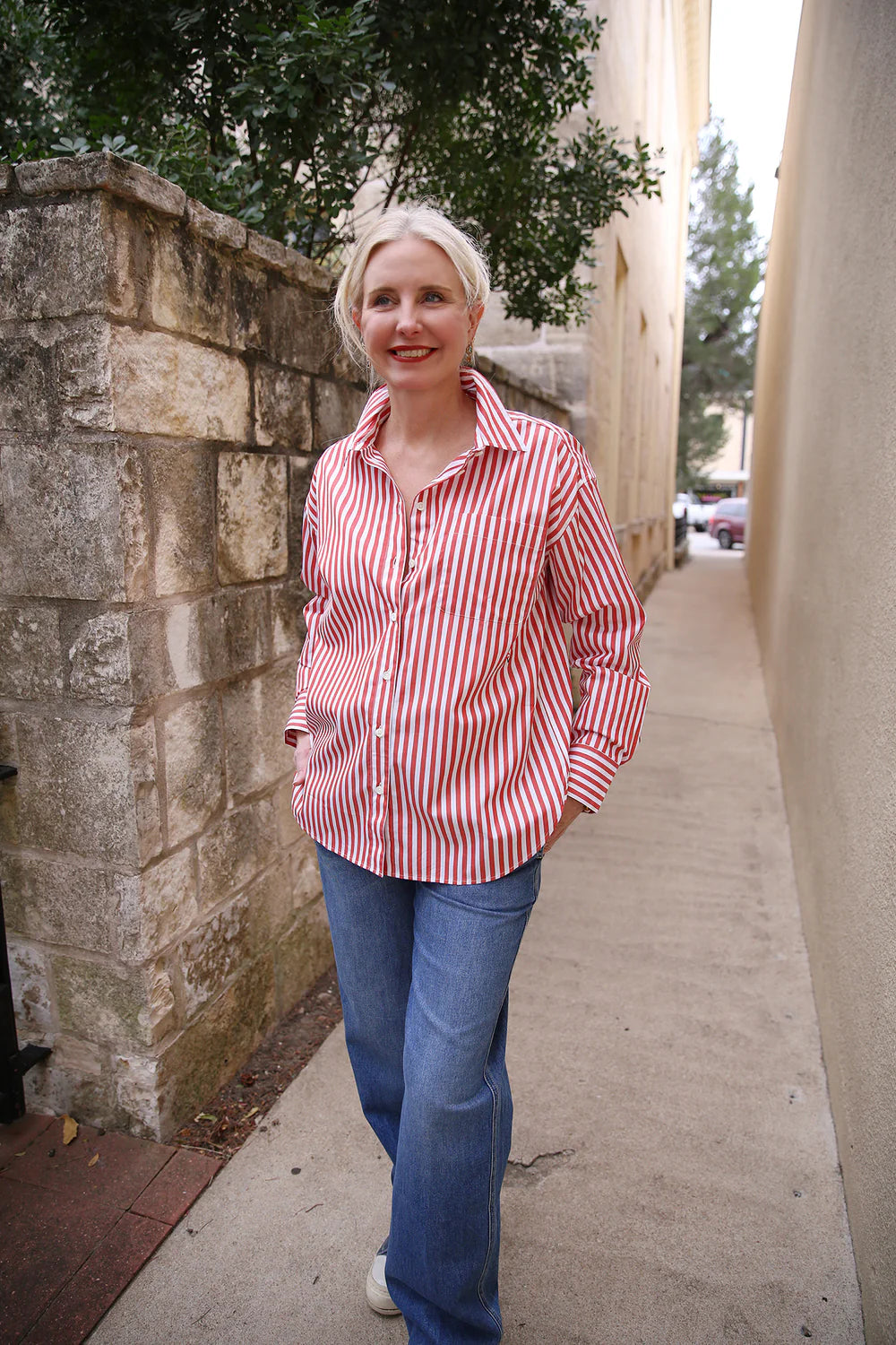 Emilette Oversized Shirt - Red & Cream
