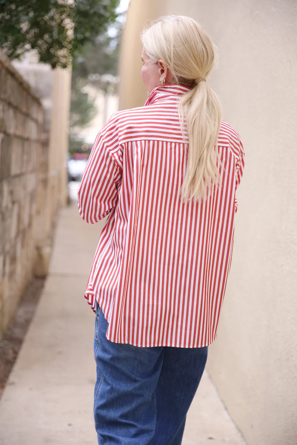 Emilette Oversized Shirt - Red & Cream
