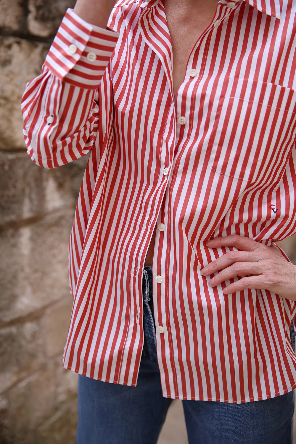 Emilette Oversized Shirt - Red & Cream