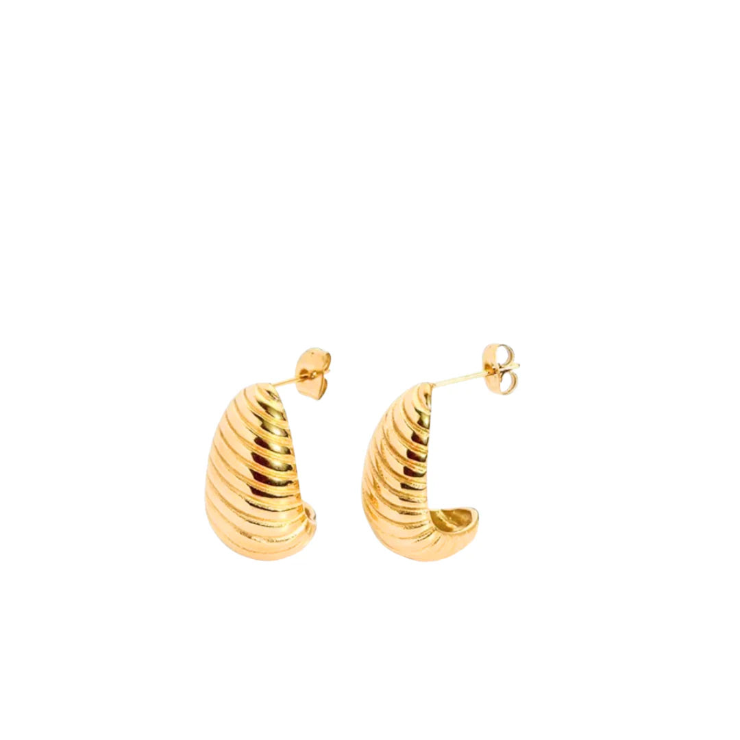 Ribbed Teardrop Earrings - Gold