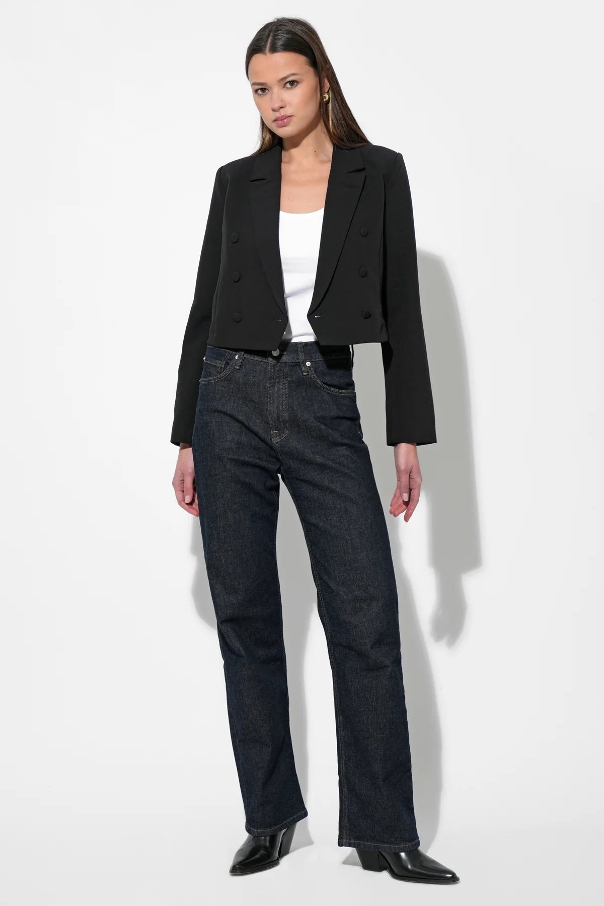 Gretchen Double Breasted Cropped Blazer - Black