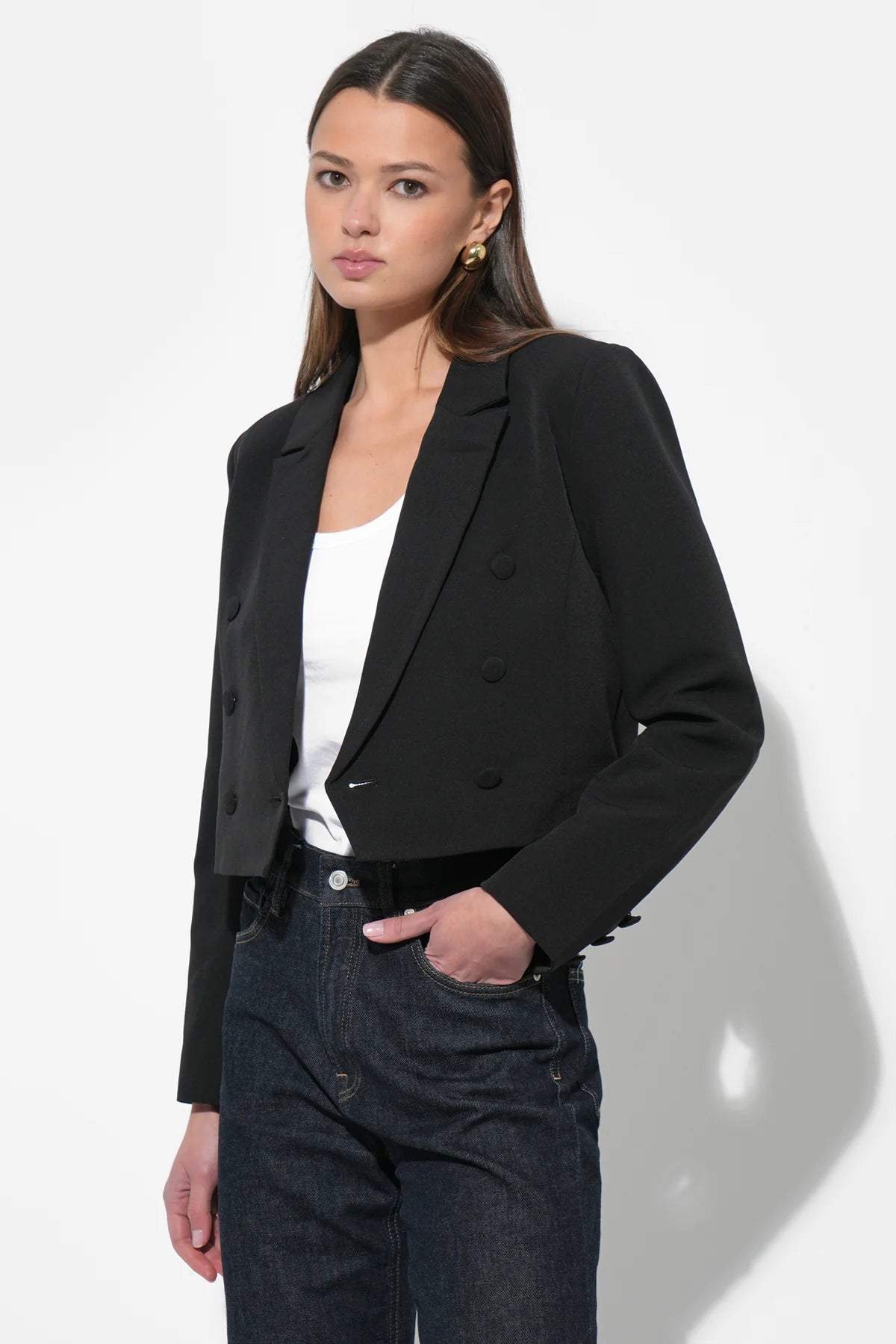 Gretchen Double Breasted Cropped Blazer - Black