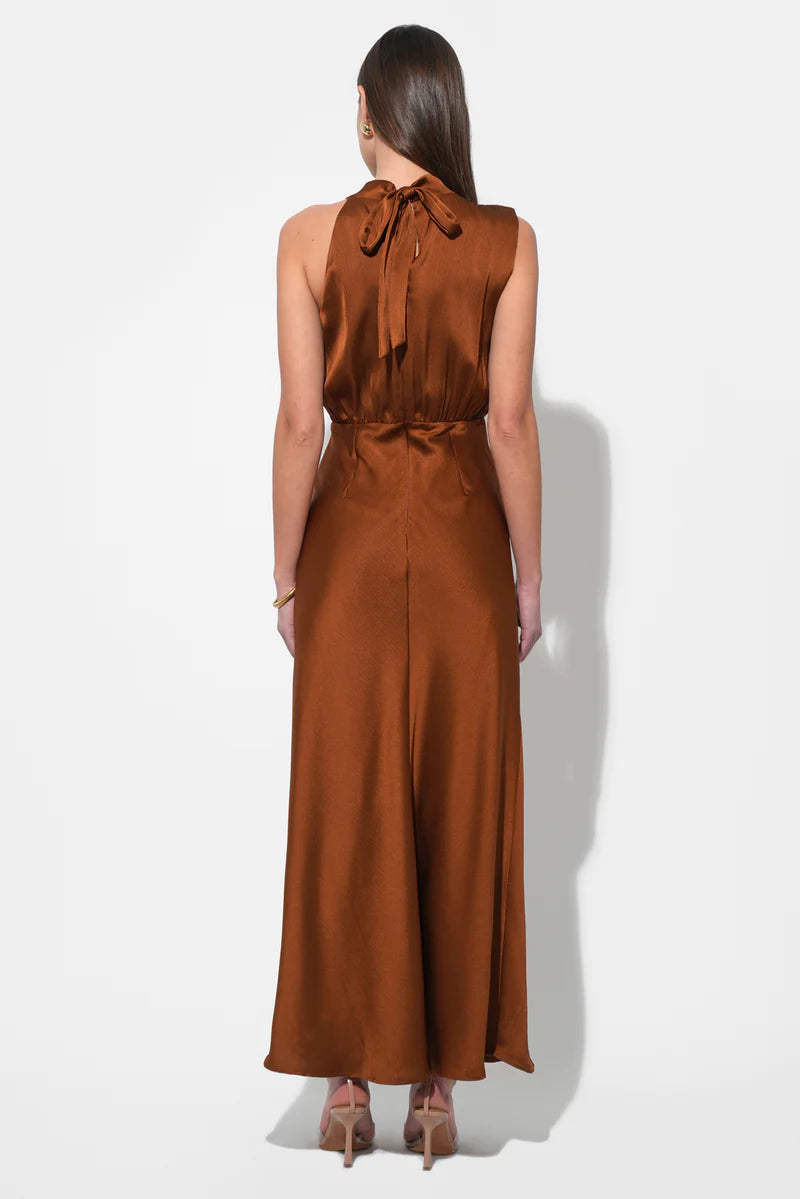 Kate Cowl Drape Asymmetrical Maxi Dress - Toffee