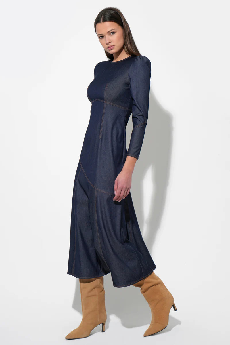 Jayne Denim Midi Dress - Denim Blue