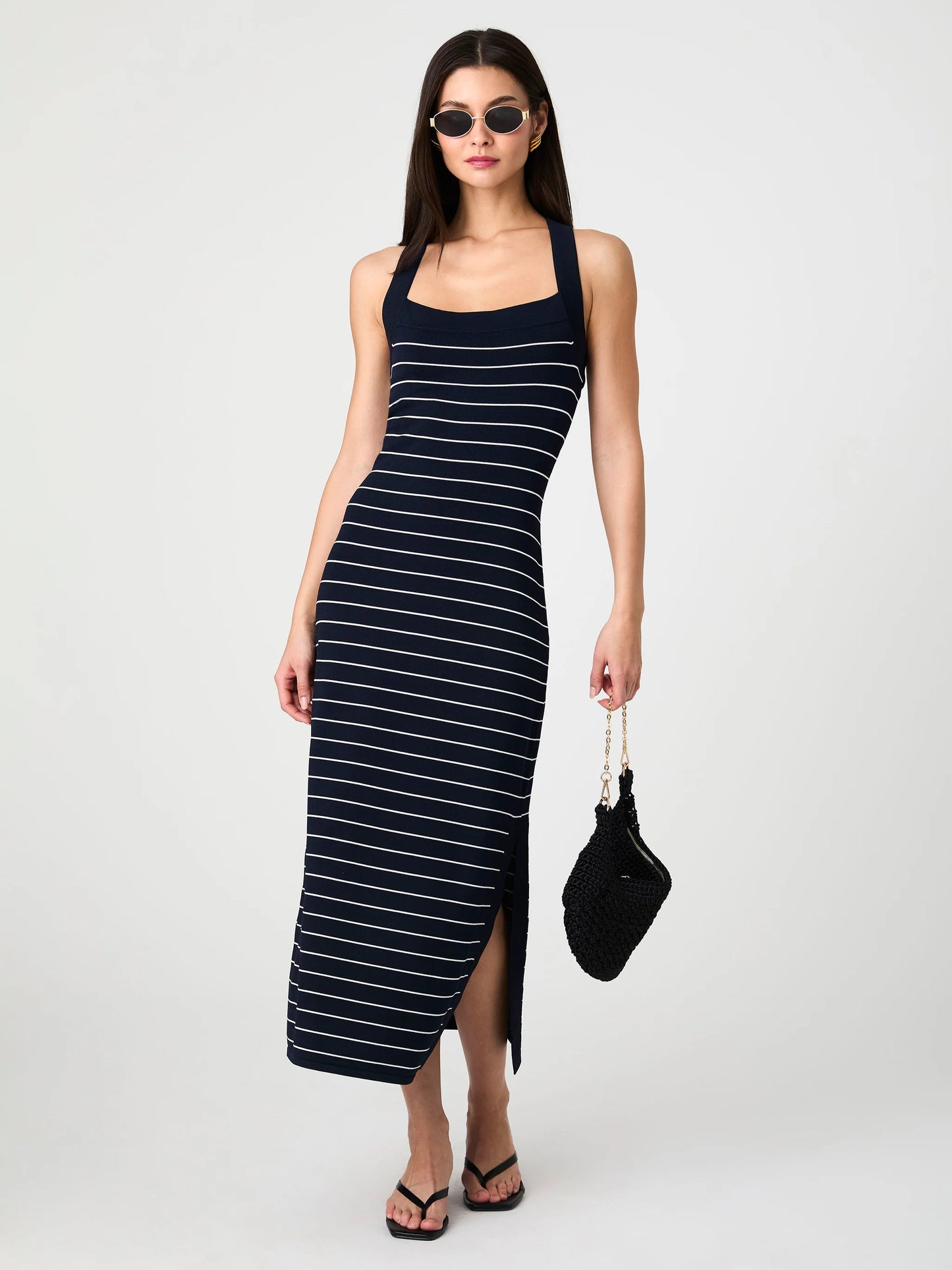 Bodycon Halter Midi Dress - Marine/White