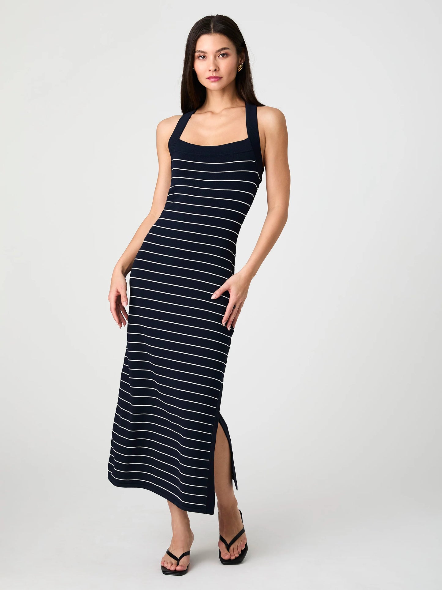 Bodycon Halter Midi Dress - Marine/White
