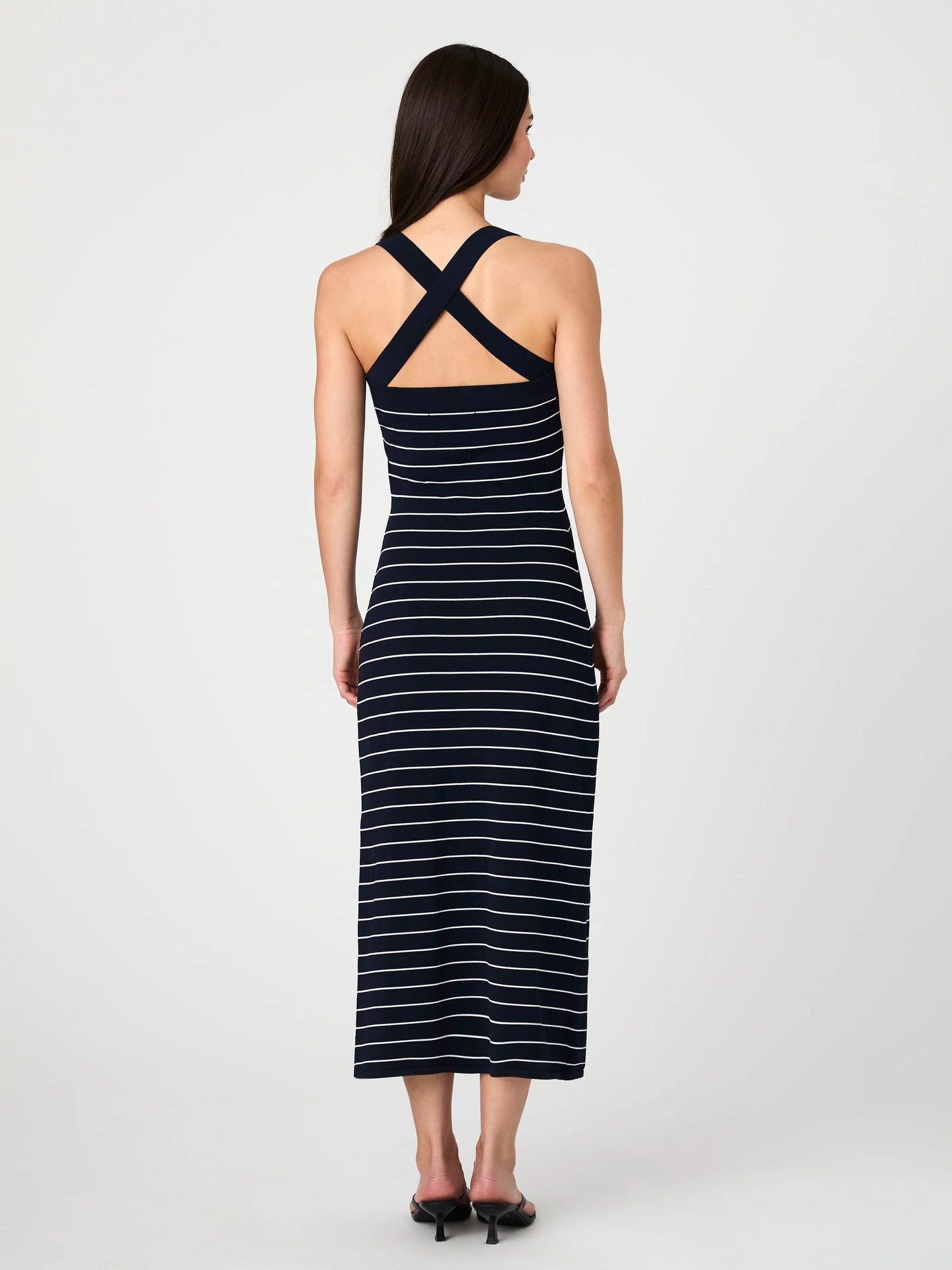 Bodycon Halter Midi Dress - Marine/White