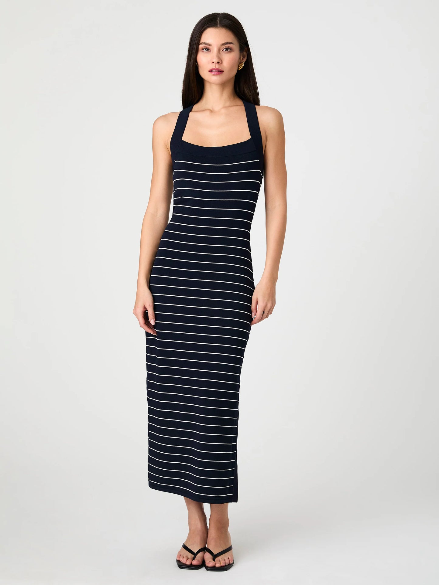Bodycon Halter Midi Dress - Marine/White