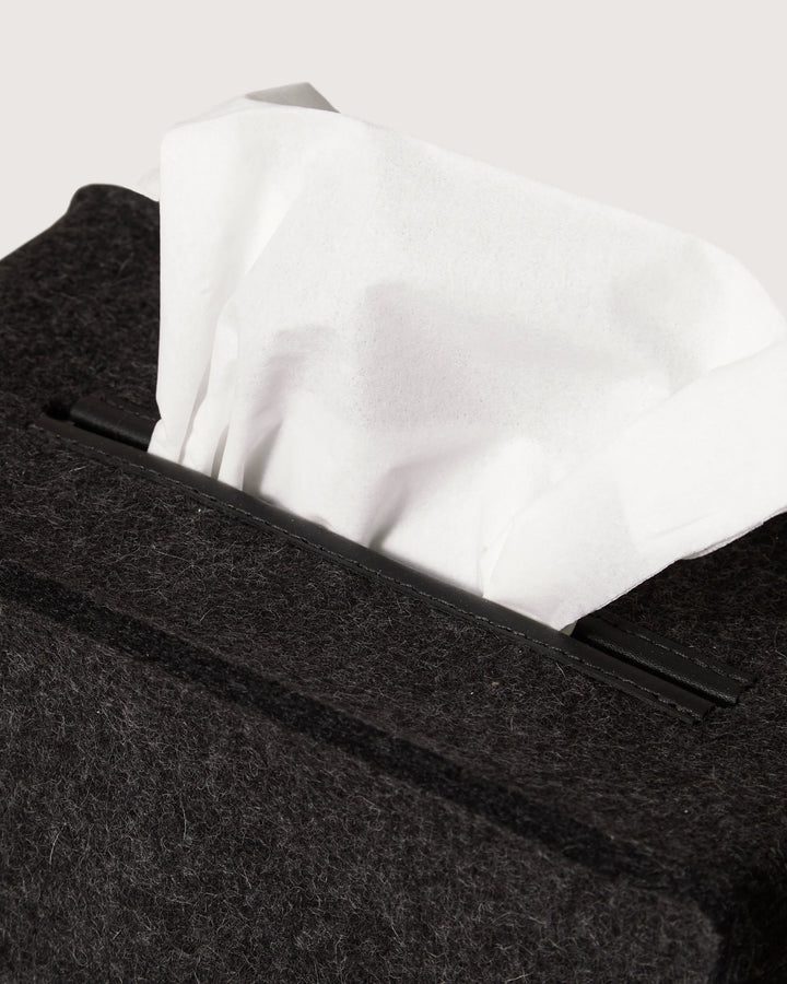 Merino Wool Large Tissue Box Cover - Charcoal Black