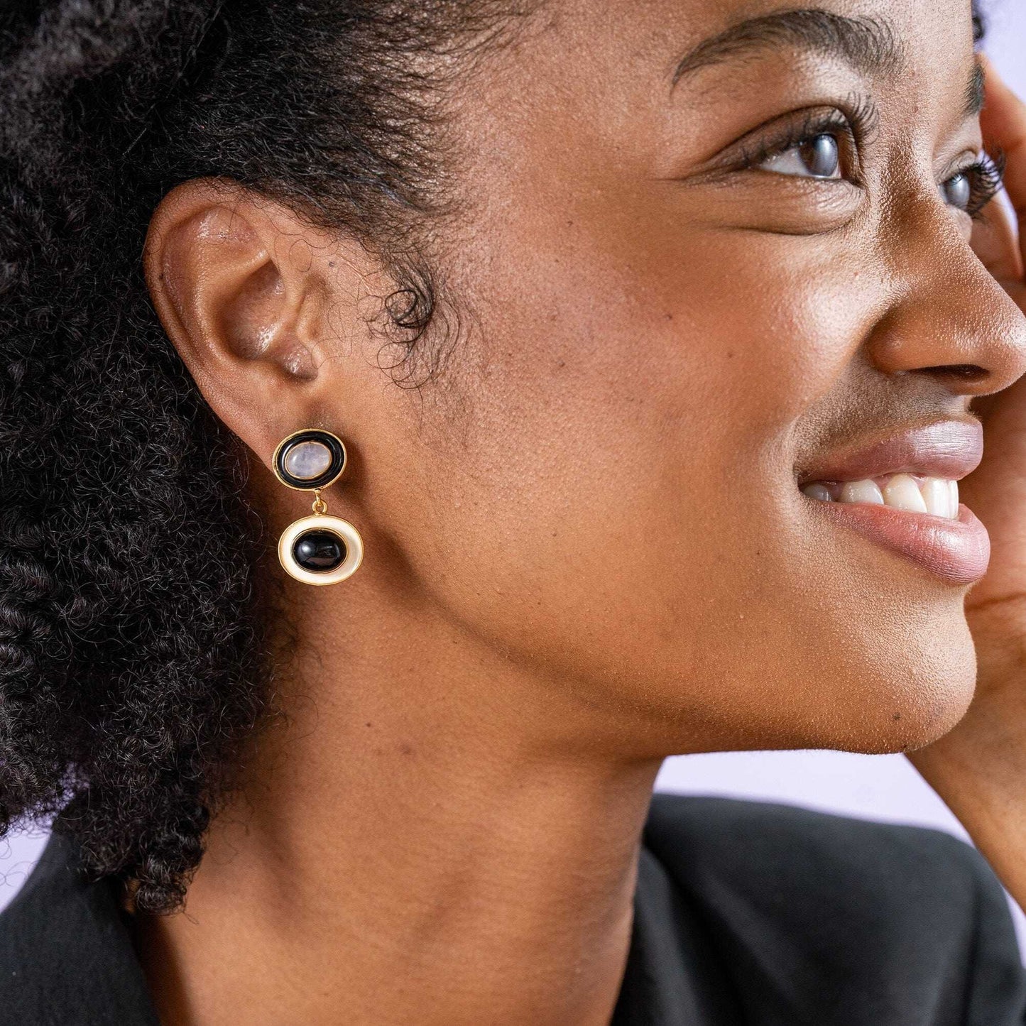 Betty Enamel Drop Earrings - Black/White