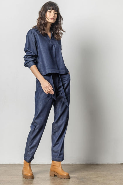 Denim Belted Pant - Dark Wash