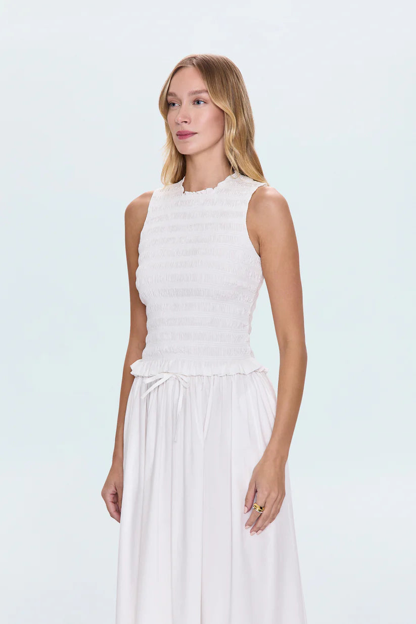 Phoebe Smocked Tank -Le Blanc