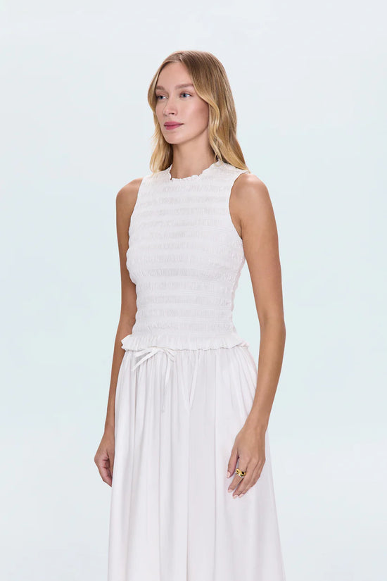 Phoebe Smocked Tank -Le Blanc