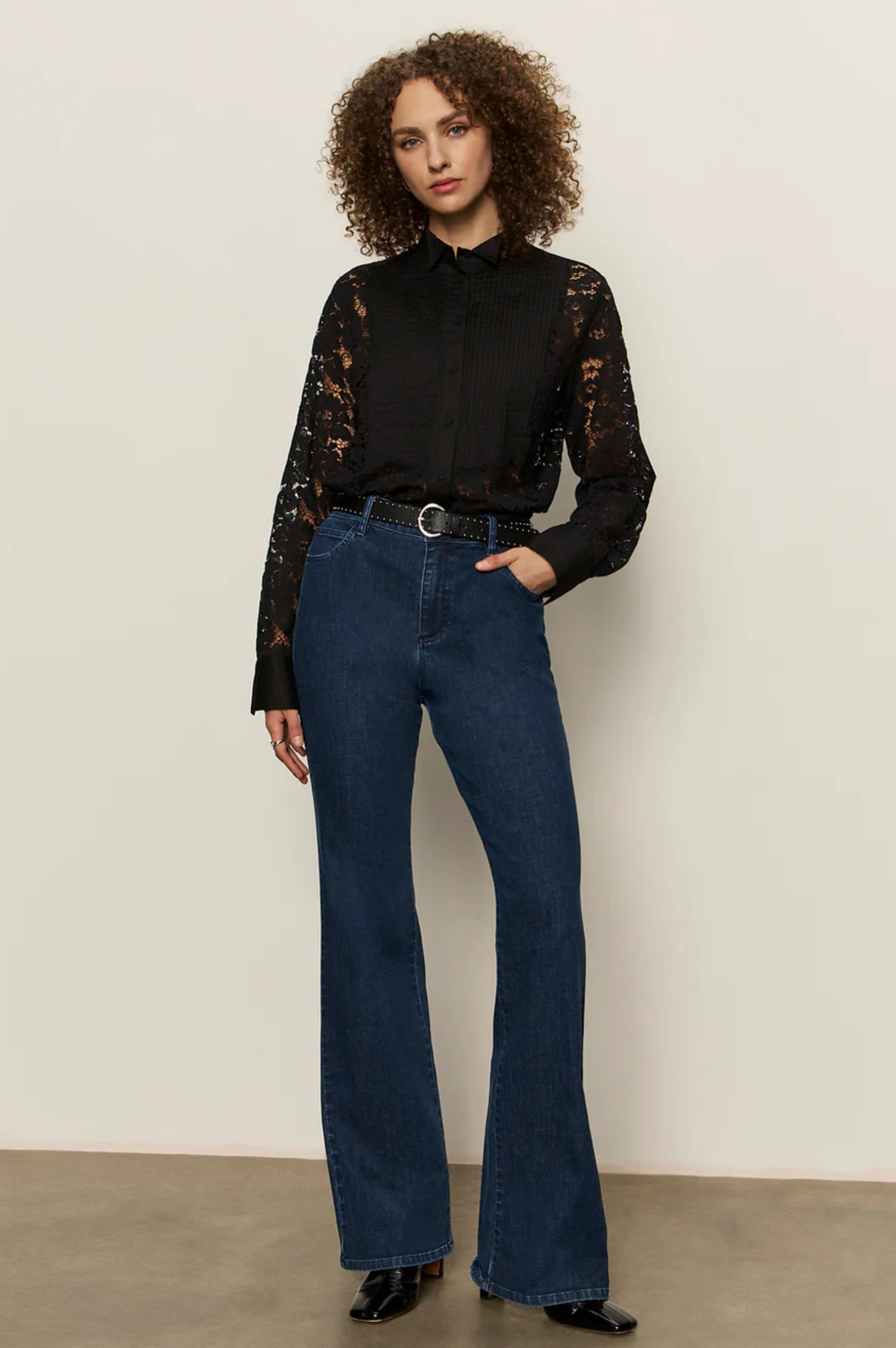 Serendipity Lace Tuxedo Shirt - Black