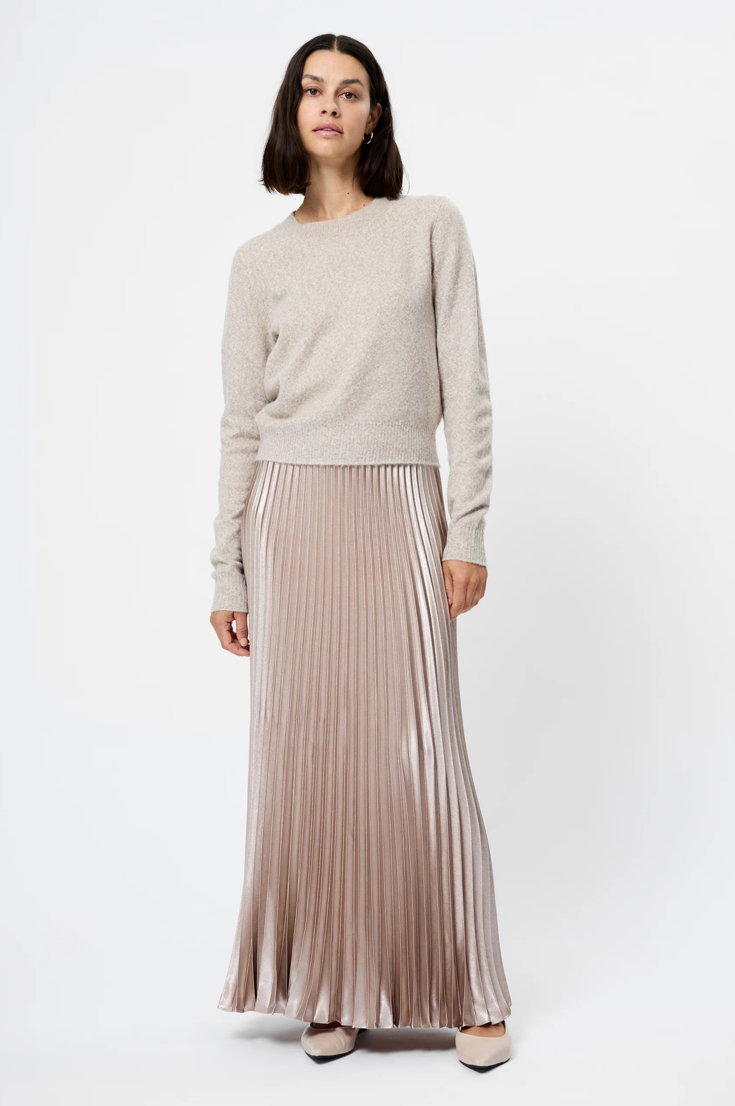 Marielle Metallic Satin Maxi Skirt - Champagne Mist