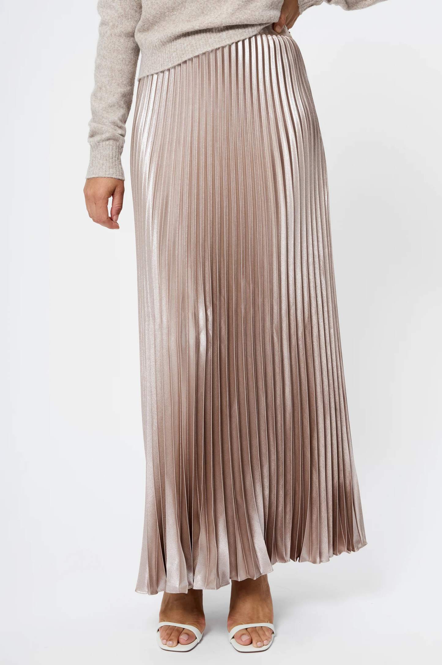 Marielle Metallic Satin Maxi Skirt - Champagne Mist