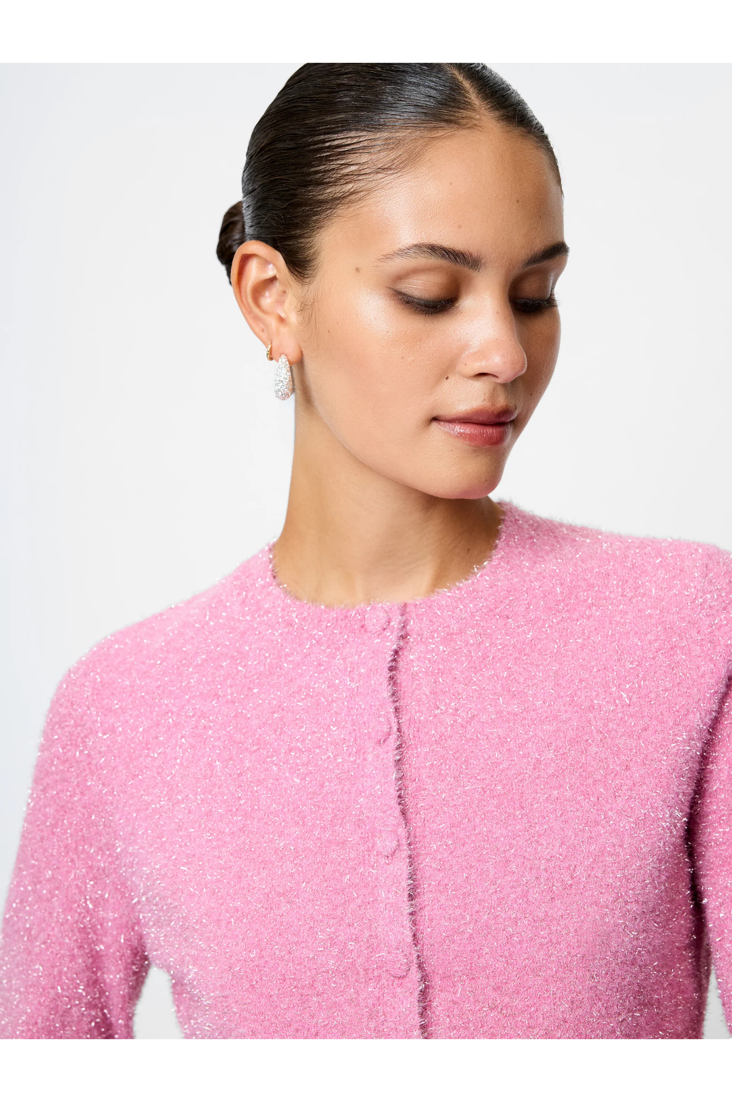 Tinsel Knit Slim Cardigan - Taffy Pink