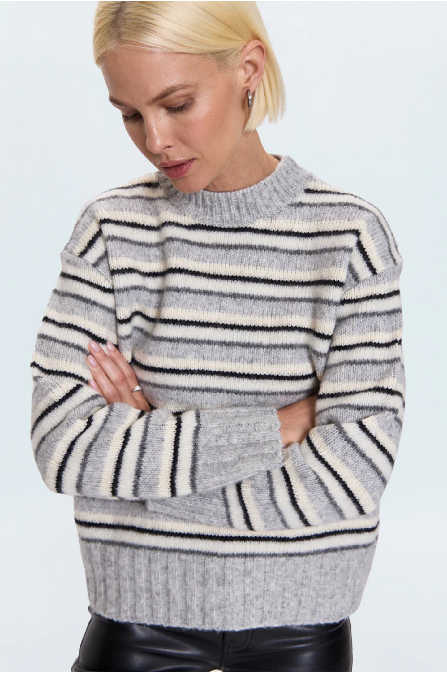 Hanna Oversized Sweater - Grey and White Stripe