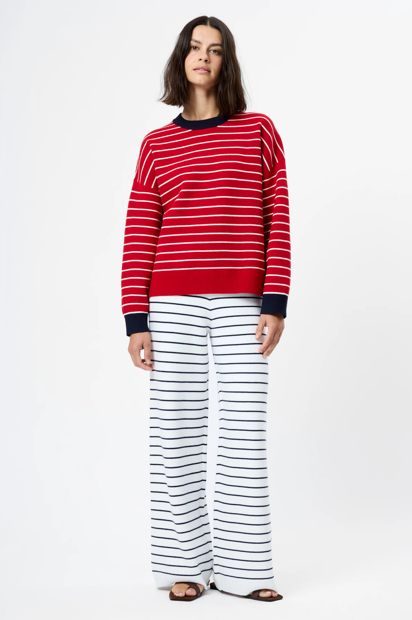 Marley Knit Striped Crew Neck - Crimson Red/White