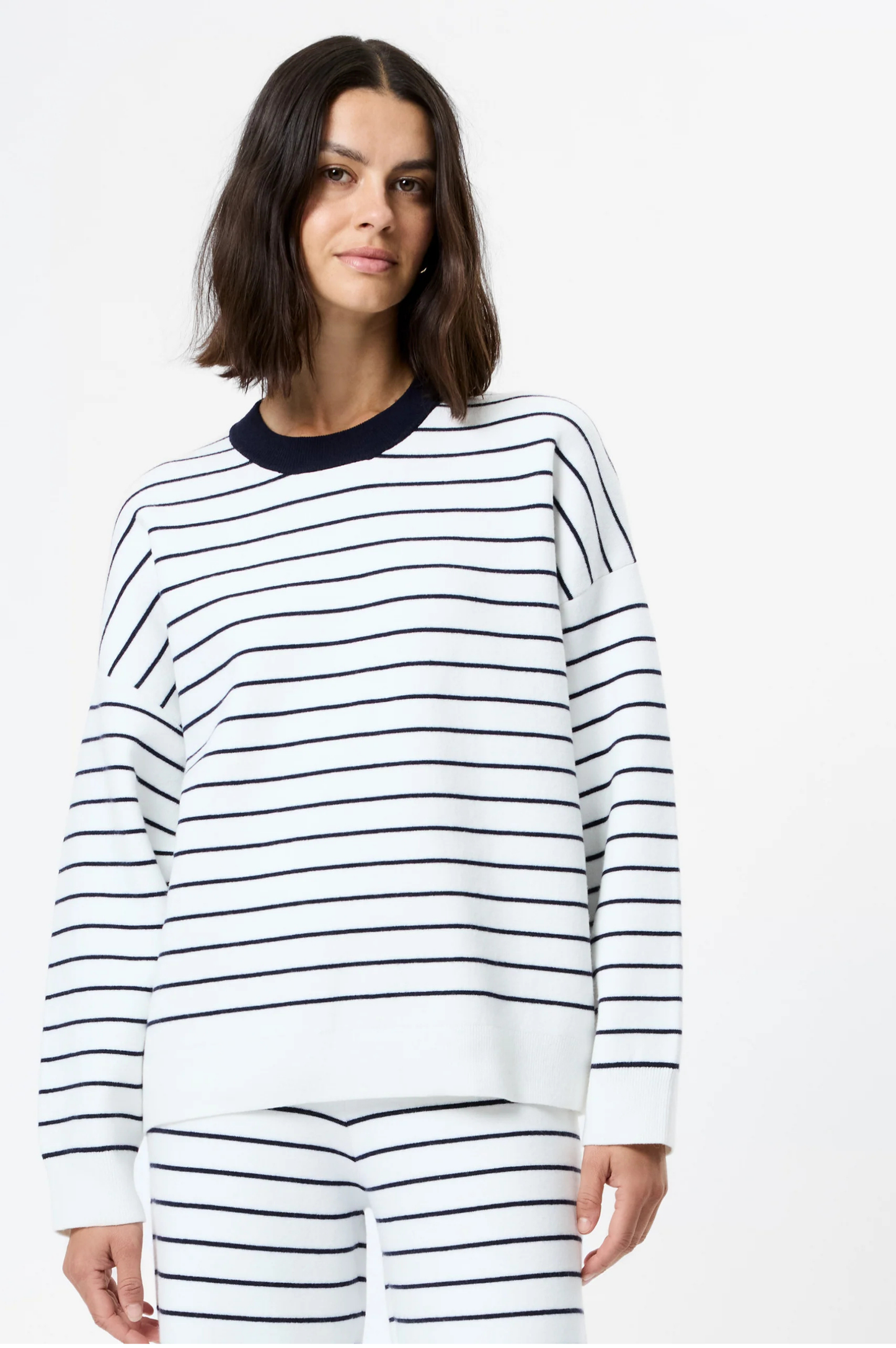 Marley Knit Striped Crew Neck - White Marine