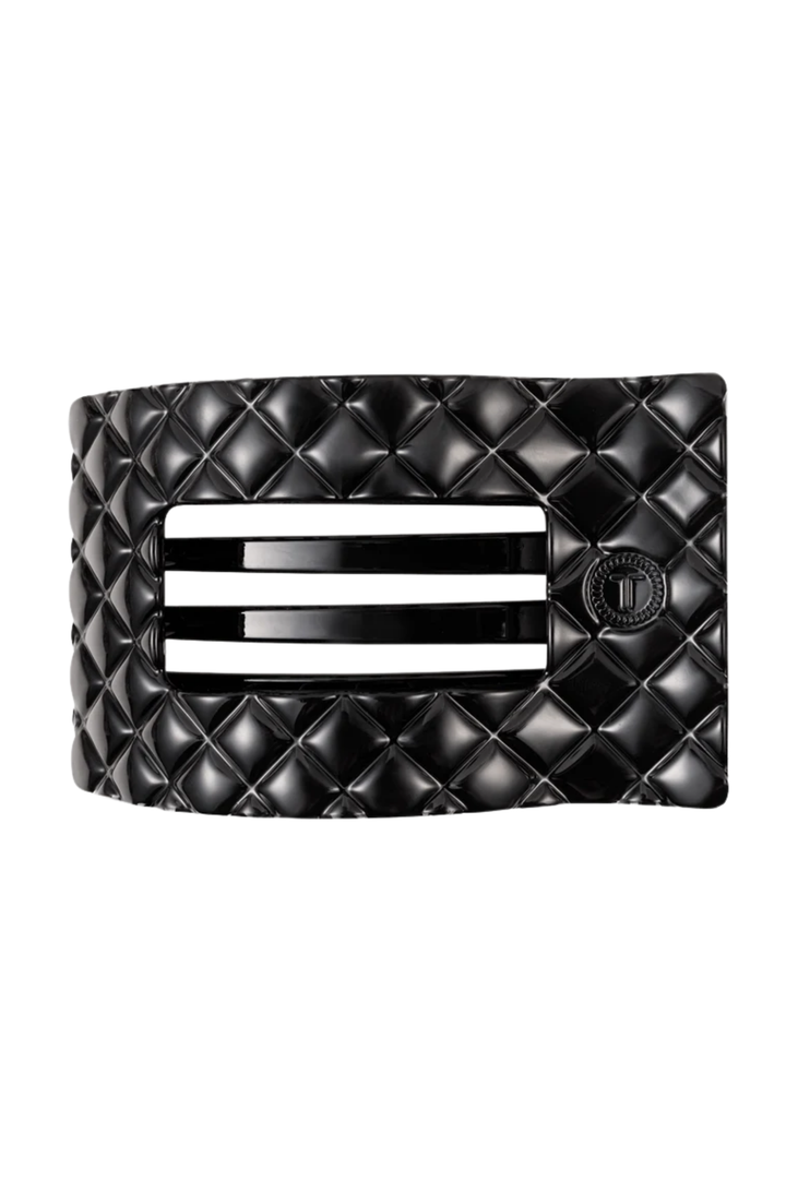 Quilted Large Flat Rectangle Hair Clip - Jet Black