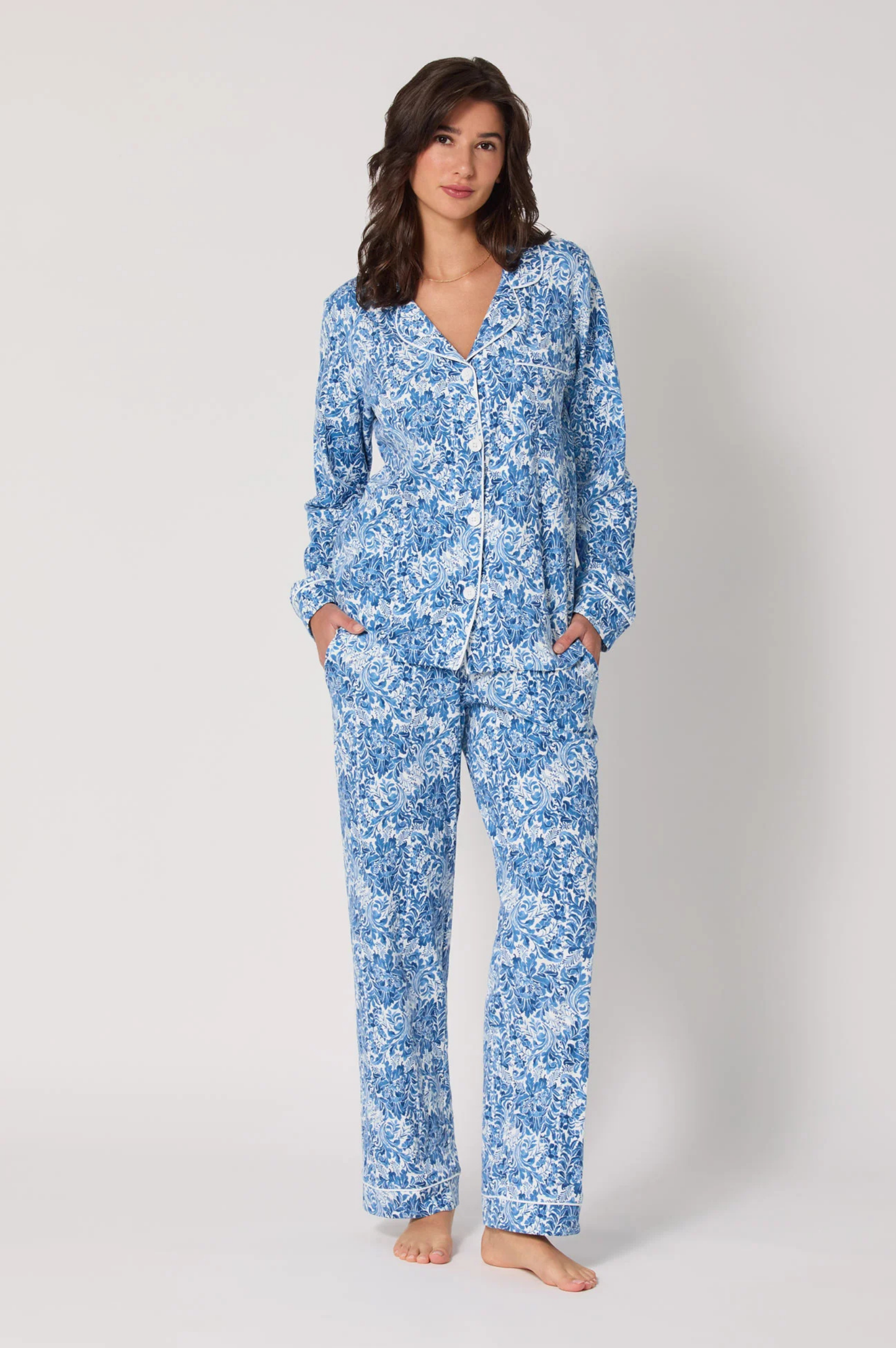 Long Sleeve Classic Stretch Jersey PJ Set - Dreamy Damask