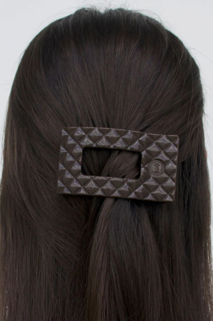 Quilted Small Flat Rectangle Hair Clip - Truly Taupe