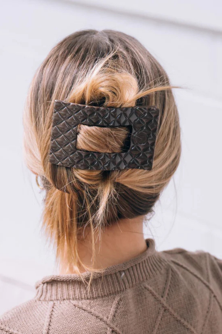 Quilted Large Flat Rectangle Hair Clip - Truly Taupe