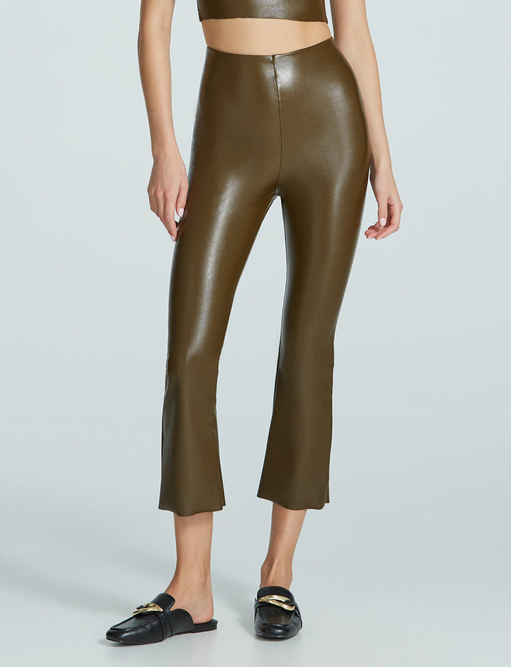 Faux Leather Cropped Flare - Cadet