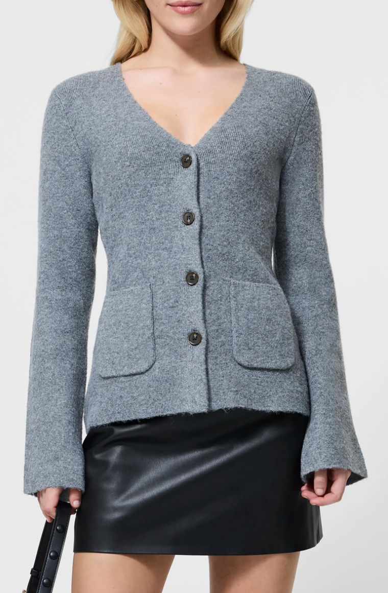 Ellie Knit V Neck Cardigan - Mid Grey